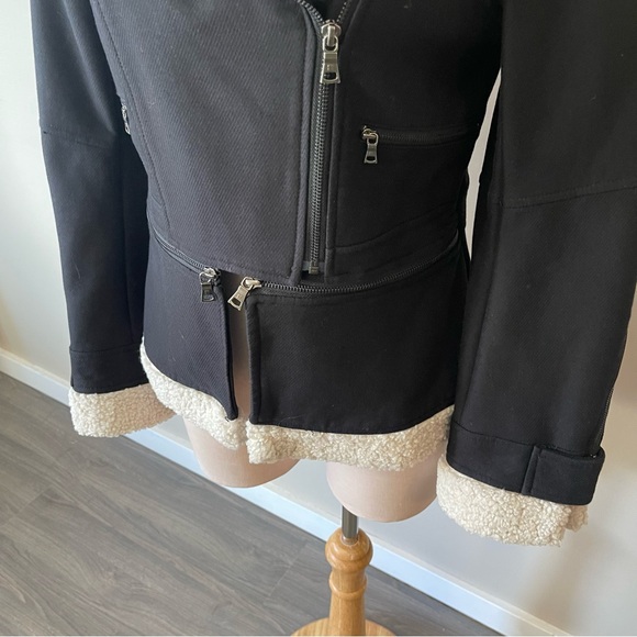 BCBGMAXAZRIA Shearling Black Moto Biker Peplum Jacket - Picture 9 of 12